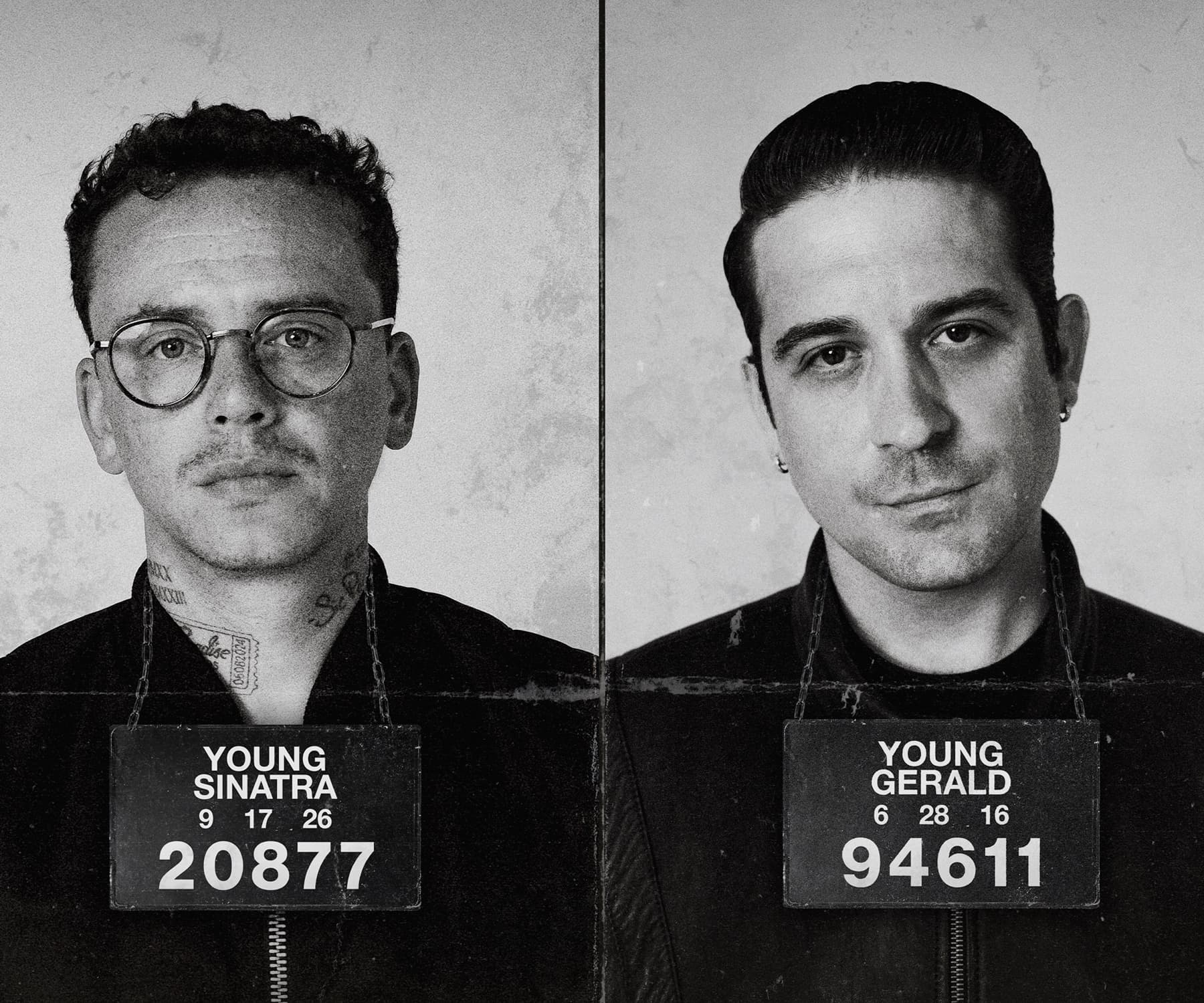 Booking diptych — Logic as Young Sinatra (#20877, 9-17-26) and G-Eazy as Young Gerald (#94611, 6-28-16).